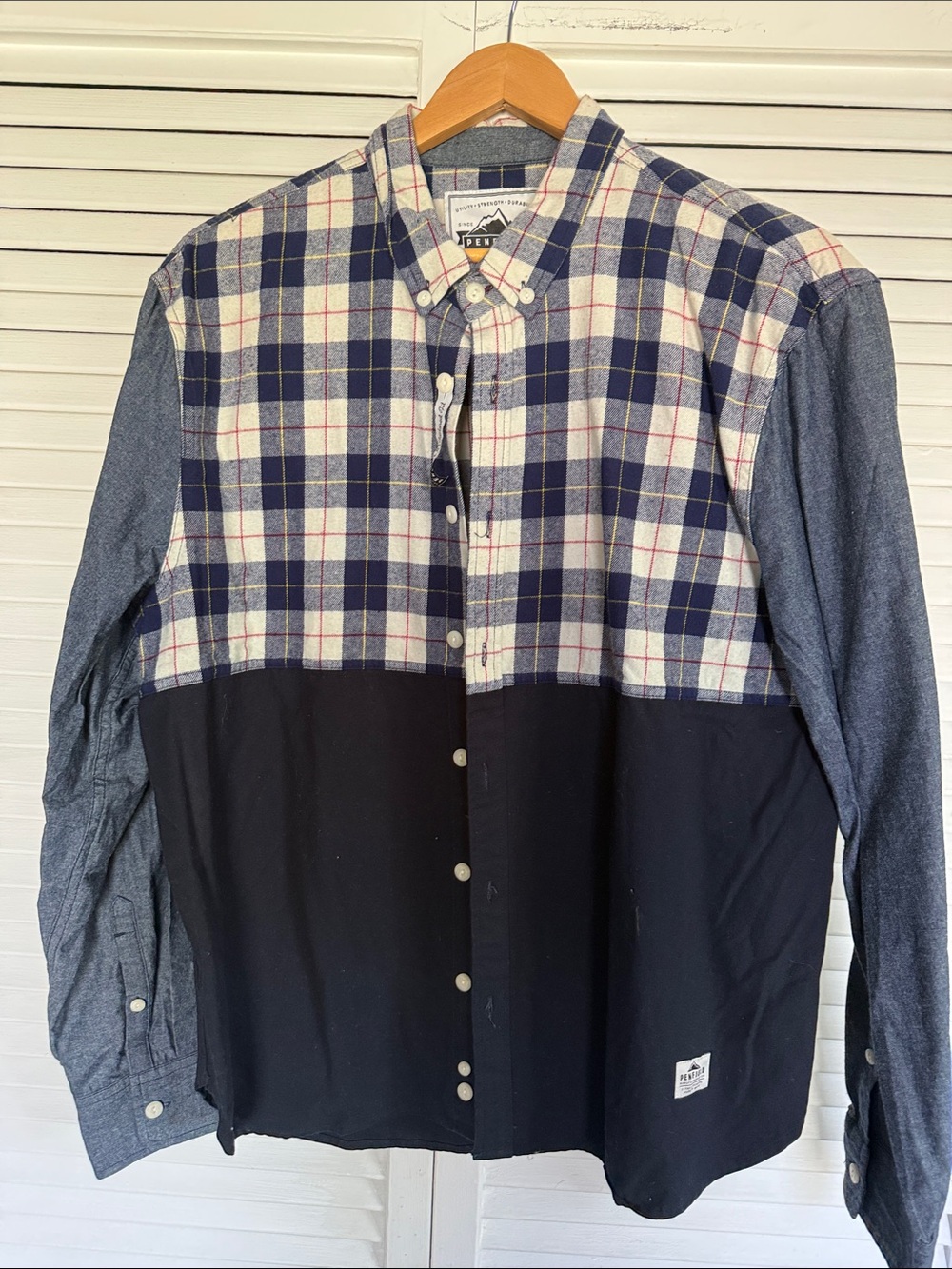Men’s Two-Tone Blue Plaid & Navy Button-Down Shirt